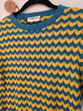 NWT Circus Brand | Chevron Knit Top Teal Yellow Zigzag | Size Small